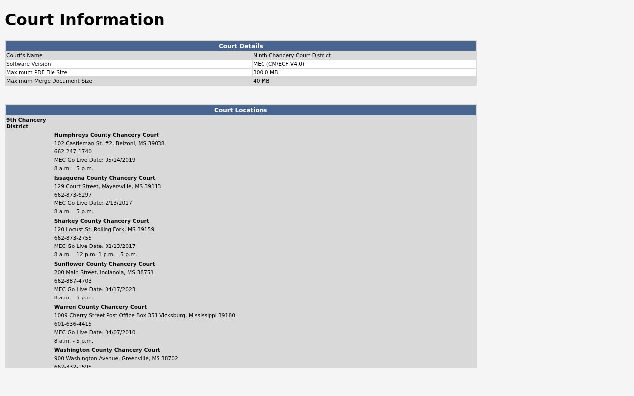 Humphreys County case search Chancery MEC Court Information