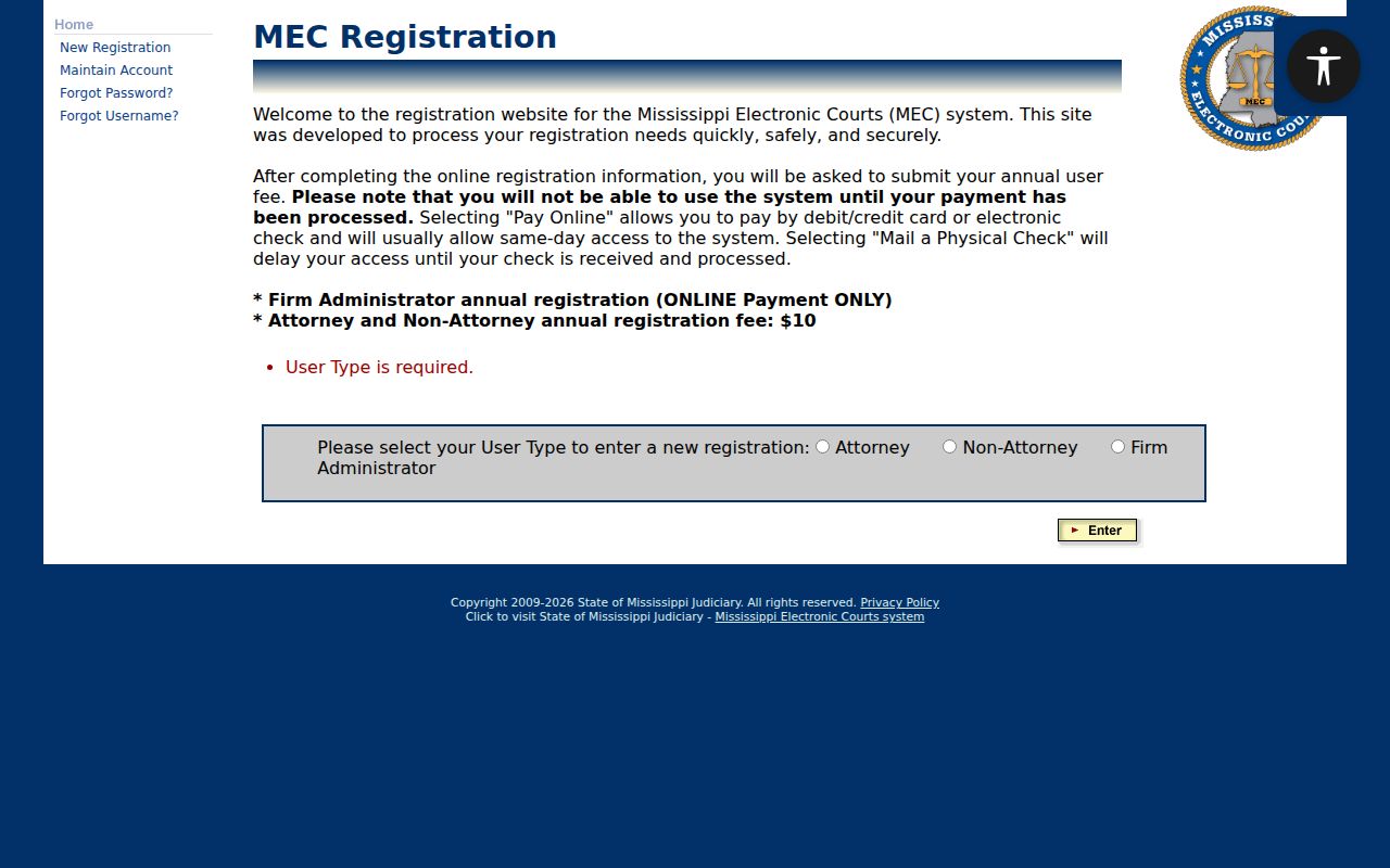 Humphreys County case search PAMEC registration page