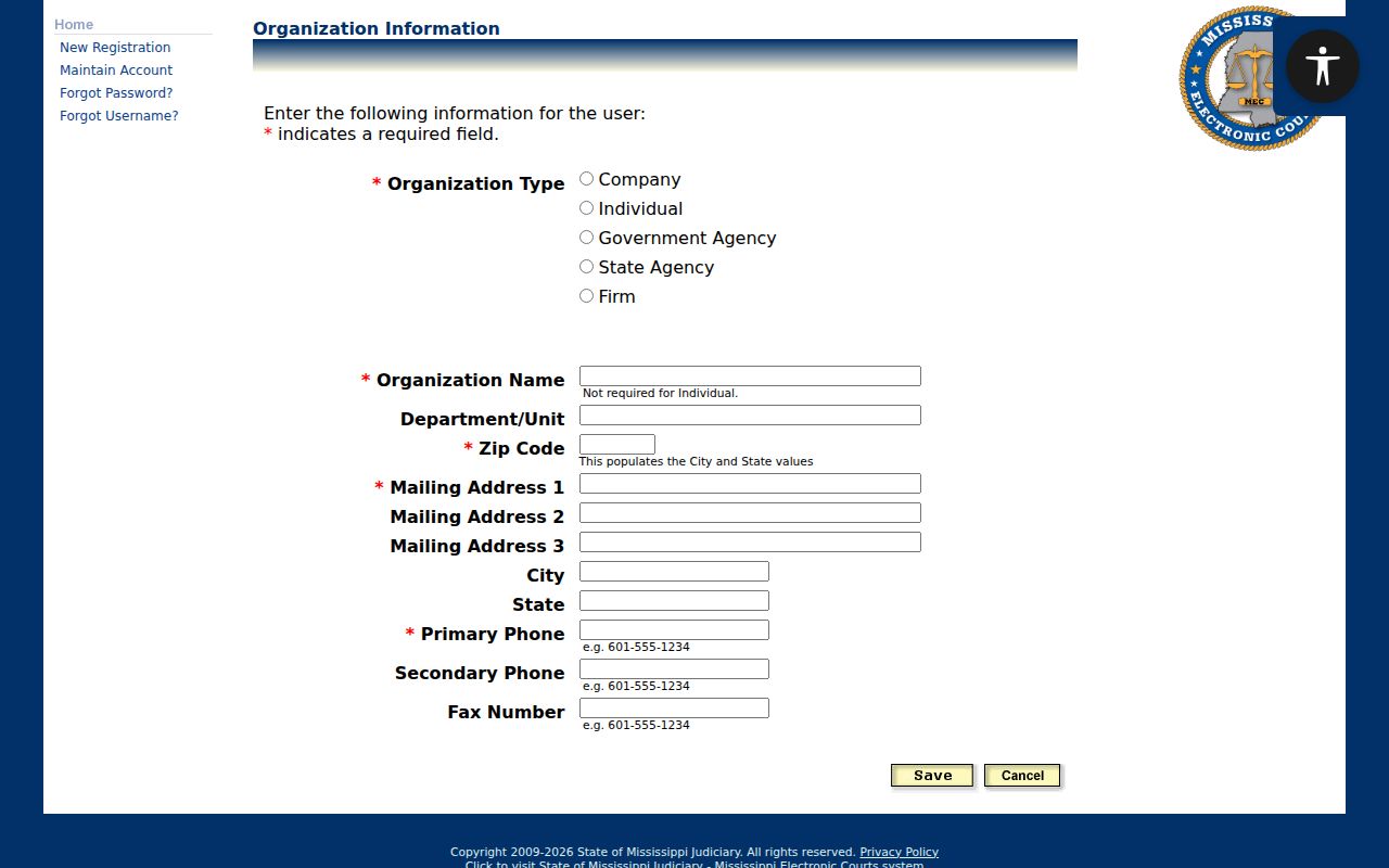 Humphreys County civil docket PAMEC organization registration fields