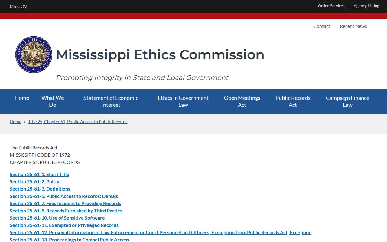 Humphreys County court records Mississippi Public Records Act information