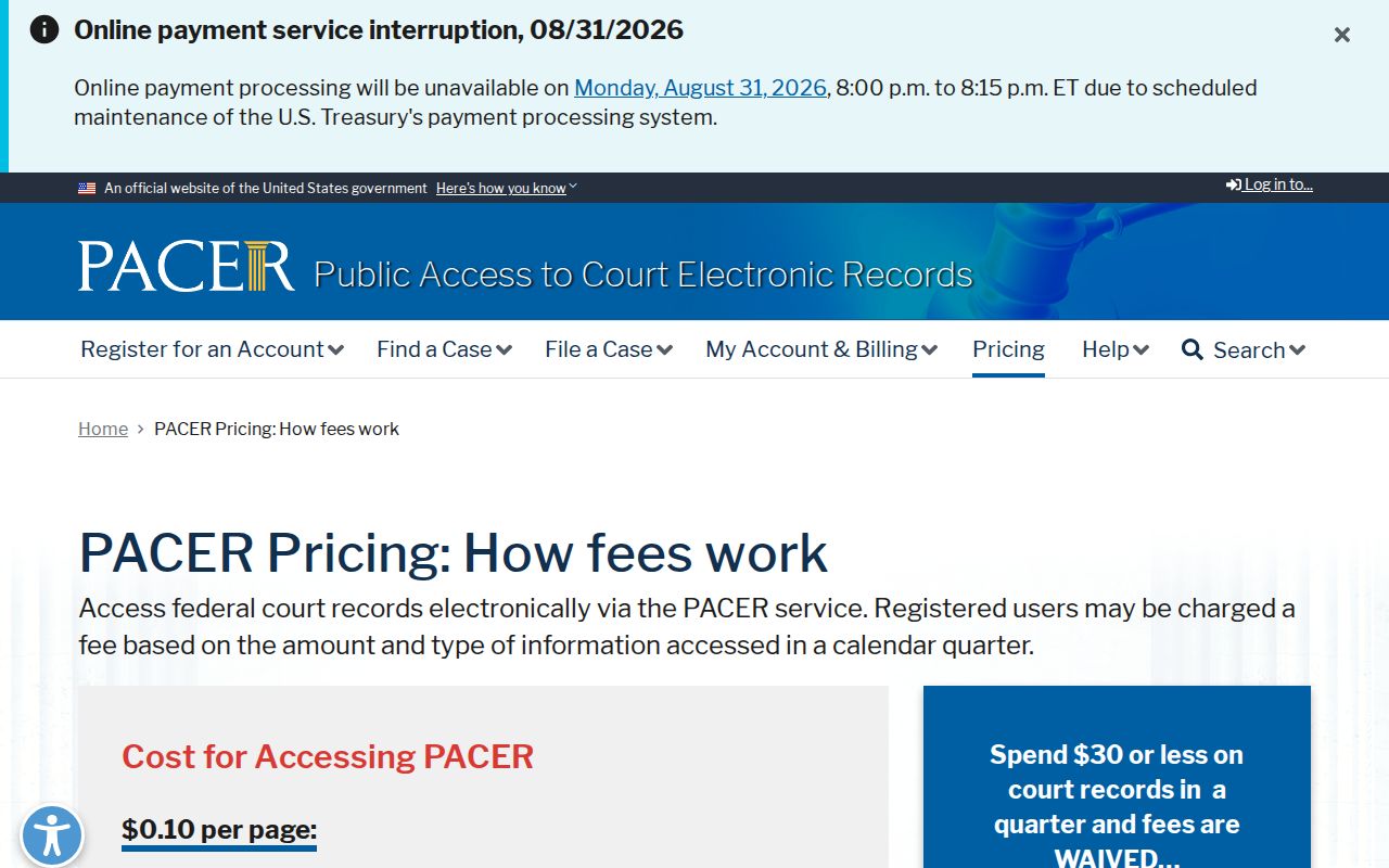 Humphreys County court records separate PACER pricing information