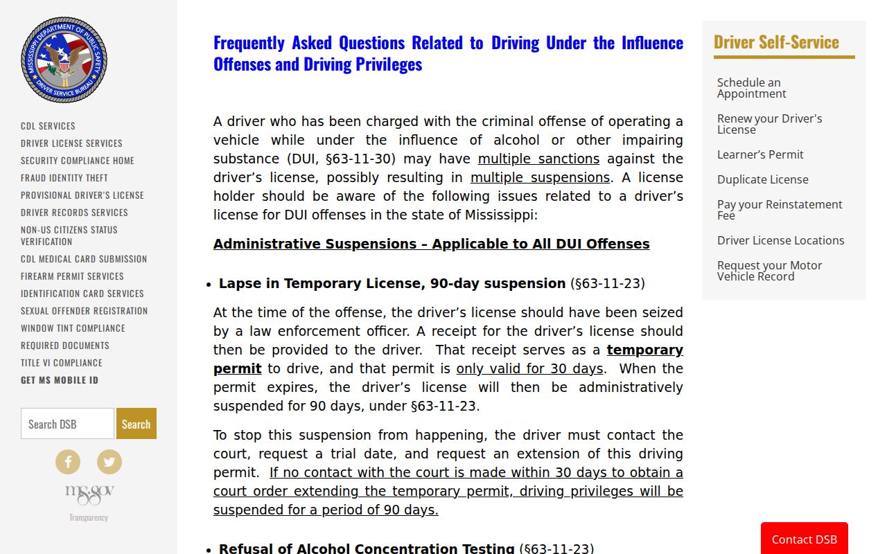 Humphreys County traffic court records separate Mississippi DPS reporting page